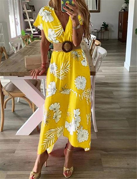 Модерна дамска рокля в три цвята с флорален мотив