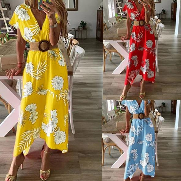 Модерна дамска рокля в три цвята с флорален мотив