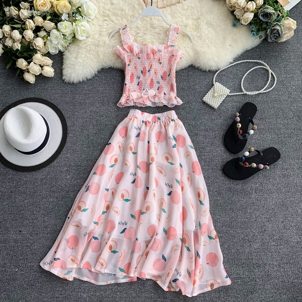 Модерен дамски комплект от две части -пола и потник 