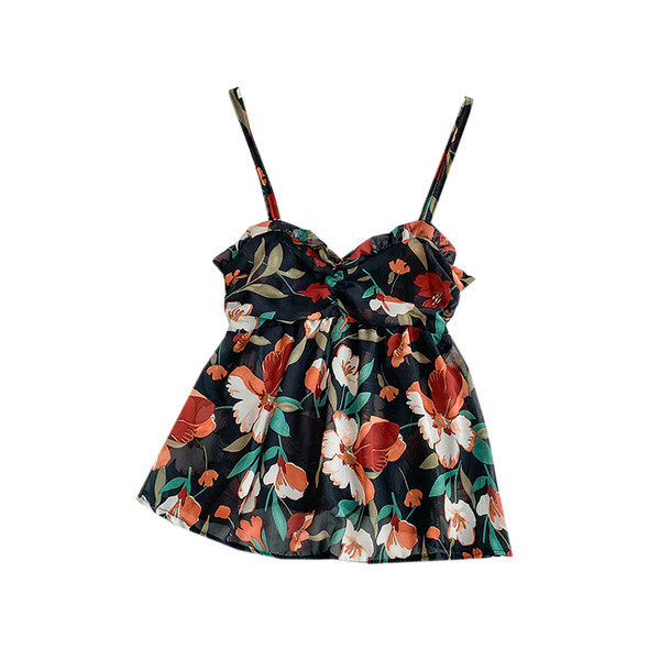 Дамски цветен потник с тънки презрамки в няколко цвята 