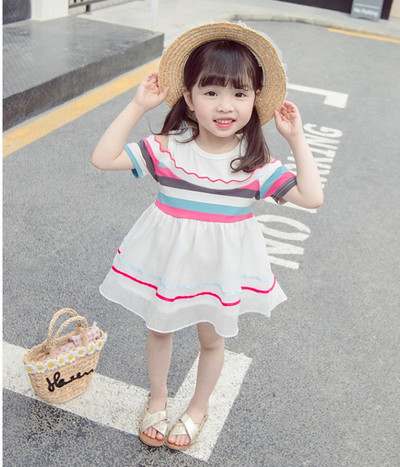 Актуална детска рокля в два цвята с О-образно деколте