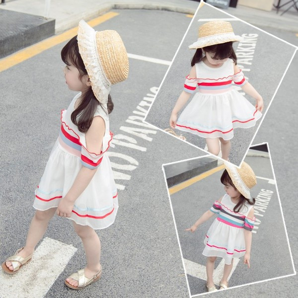 Актуална детска рокля в два цвята с О-образно деколте