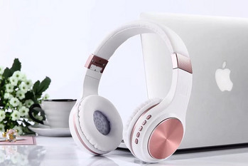 Bluetooth слушалки модел SY-BT1601 сгъваеми със слот за  TF/SD карта в бял цвят с розово