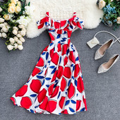 Дамска лятна рокля дълъг модел с цветна апликация