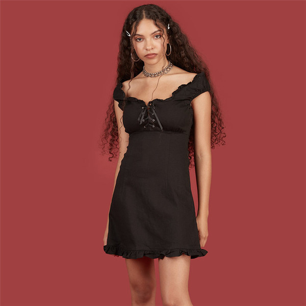 Къса дамска рокля с връзки в два цвята 