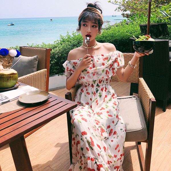 Плажна дълга рокля от шифон с голи рамене