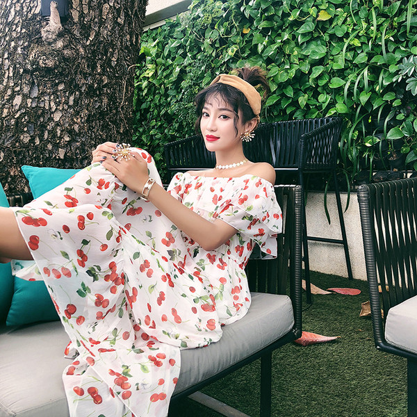 Плажна дълга рокля от шифон с голи рамене