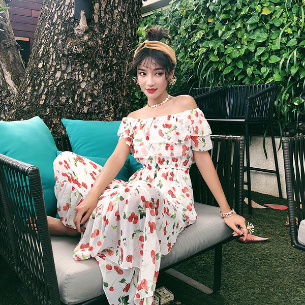 Плажна дълга рокля от шифон с голи рамене