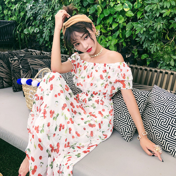 Плажна дълга рокля от шифон с голи рамене