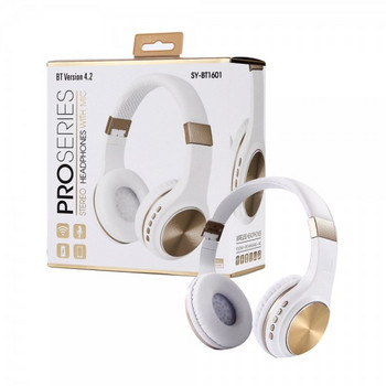 Ακουστικό Bluetooth SY-BT1601 πτυσσόμενο με υποδοχή κάρτας TF / SD σε λευκό με χρυσό χρώμα