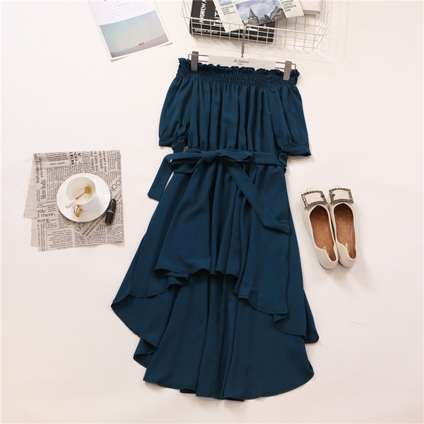 Ежедневна дамска рокля с голи рамене и връзки в четири цвята 