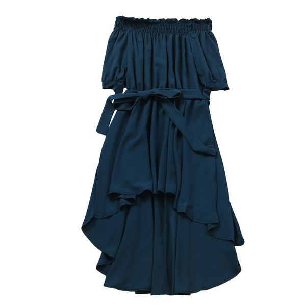 Ежедневна дамска рокля с голи рамене и връзки в четири цвята 