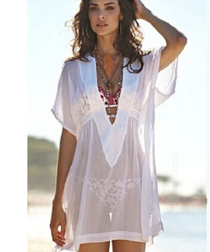 Σύγχρονο γυναικείο παρεό με ντεκολτέ σε σχήμα V σε λευκό χρώμα