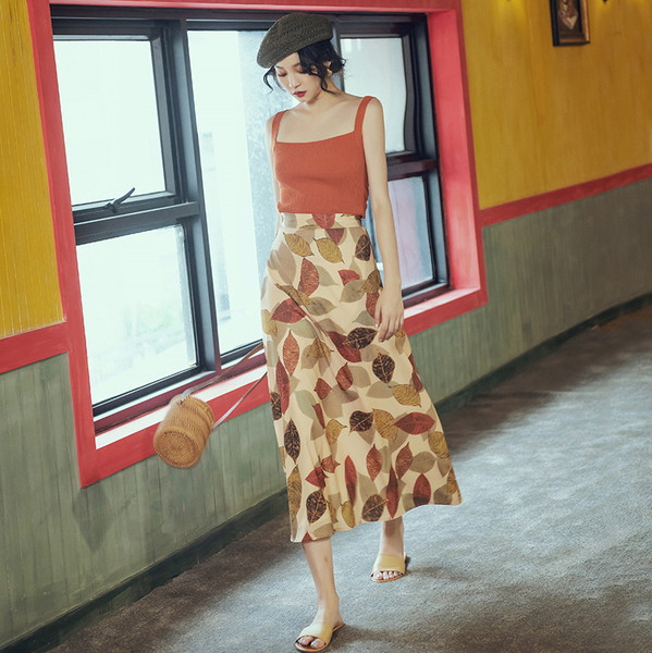 Дамска дълга широка пола от шифон с принт