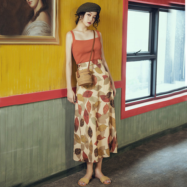 Дамска дълга широка пола от шифон с принт