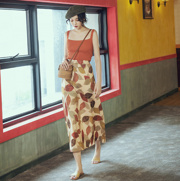 Дамска дълга широка пола от шифон с принт