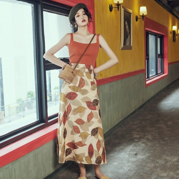 Дамска дълга широка пола от шифон с принт