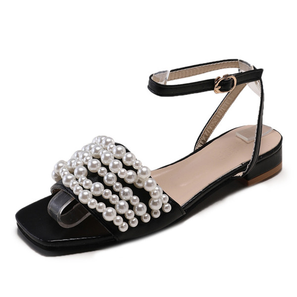 НОВ модел дамски сандали с декорация перли в три цвята