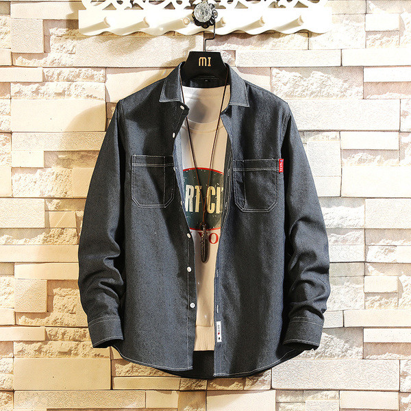 Модерна мъжка дънкова риза в син и черен цвят