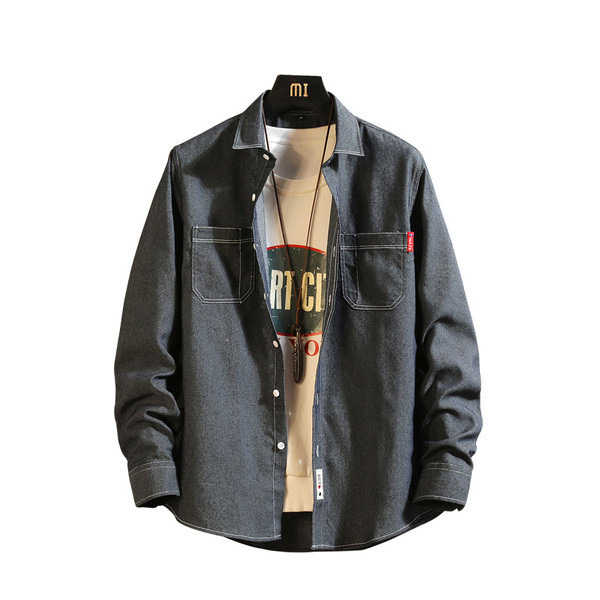 Модерна мъжка дънкова риза в син и черен цвят