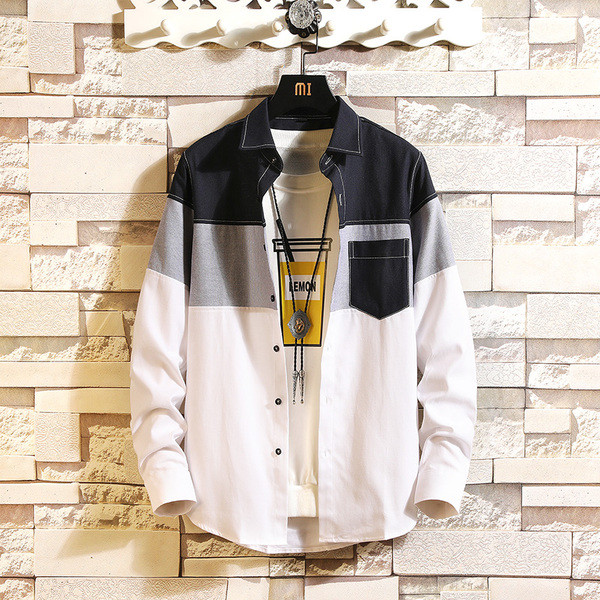 Модерни мъжка риза с джоб в два цвята 