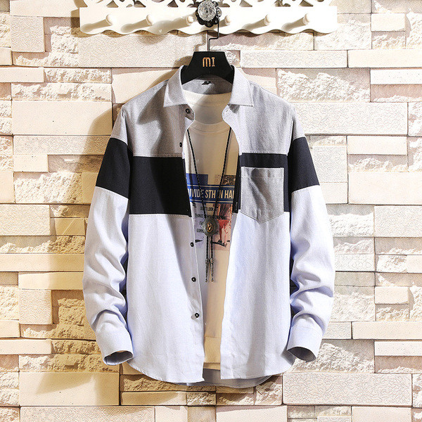 Модерни мъжка риза с джоб в два цвята 