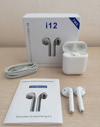 Ασύρματα ακουστικά TWS I12 Bluetooth με Powerbank σε λευκό χρώμα