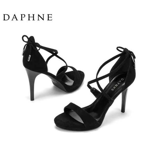 Дамски сандали от еко велур на среден ток в розов и черен цвят