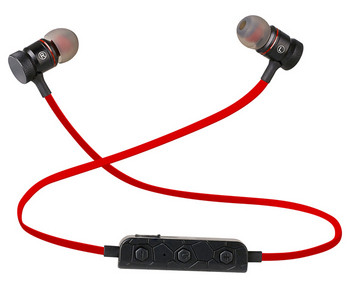Ασύρματο ακουστικό M9 Bluetooth για αθλήματα με μικρόφωνο, Bluetooth, μαγνήτη με κόκκινο χρώμα