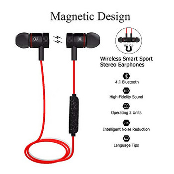 Ασύρματο ακουστικό M9 Bluetooth για αθλήματα με μικρόφωνο, Bluetooth, μαγνήτη με κόκκινο χρώμα