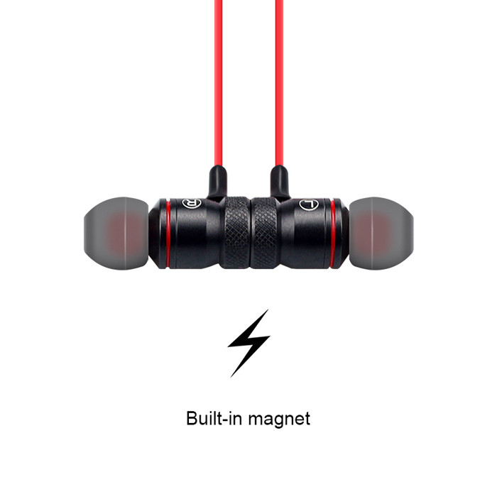 Ασύρματο ακουστικό M9 Bluetooth για αθλήματα με μικρόφωνο, Bluetooth, μαγνήτη με κόκκινο χρώμα