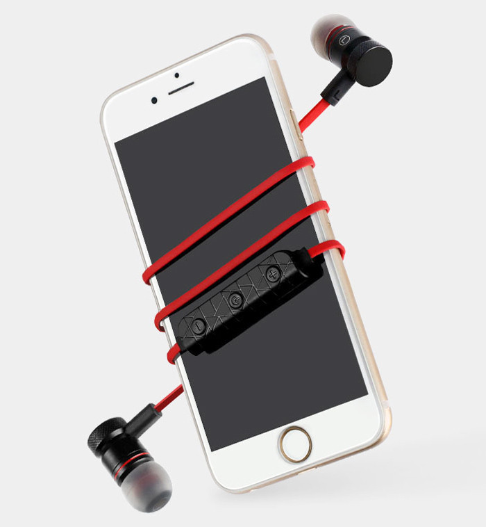 Ασύρματο ακουστικό M9 Bluetooth για αθλήματα με μικρόφωνο, Bluetooth, μαγνήτη με κόκκινο χρώμα