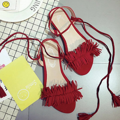 Γυναικεία σανδάλια από οικολογικό σουέτ με  δεσμούς σε τρία χρώμα