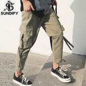 Pantaloni sport barbati cu buzunare laterale si cravate in doua culori