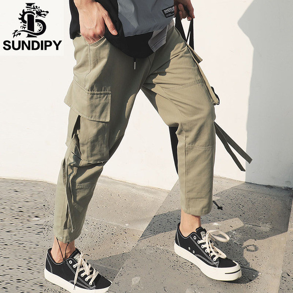 Pantaloni sport barbati cu buzunare laterale si cravate in doua culori