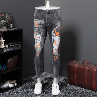 Blugi lungi pentru bărbați cu talie standard și aplicație în negru