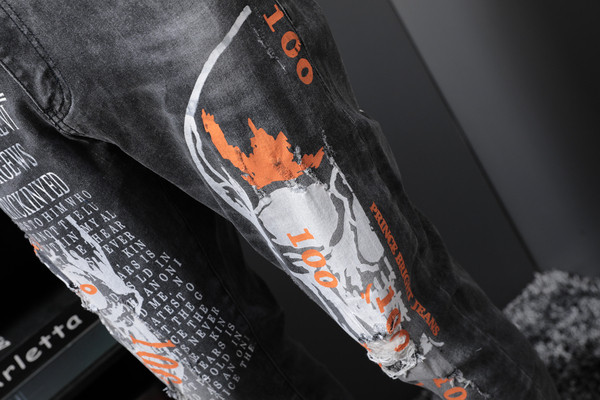 Blugi lungi pentru bărbați cu talie standard și aplicație în negru