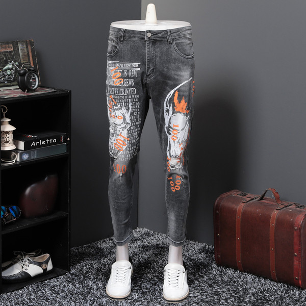 Blugi lungi pentru bărbați cu talie standard și aplicație în negru