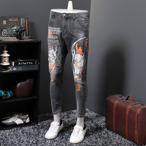 Blugi lungi pentru bărbați cu talie standard și aplicație în negru