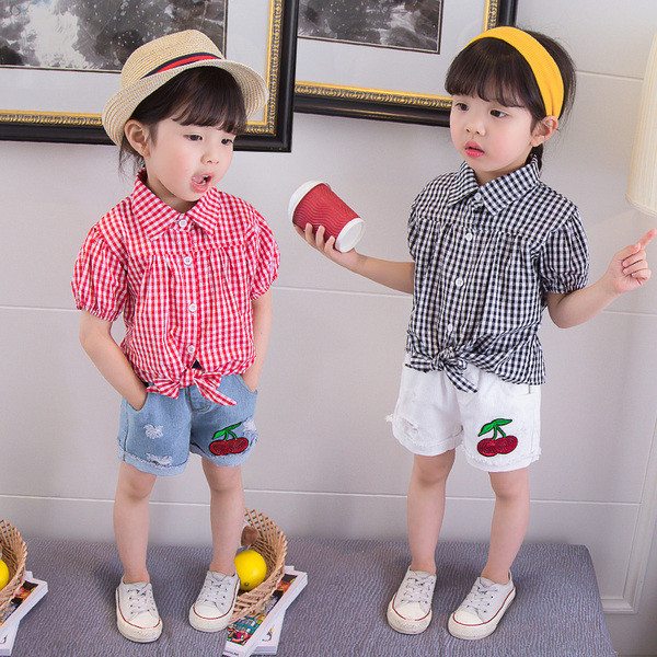 Cămașă în carouri pentru copii în două culori pentru fete