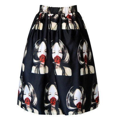 Κομψή γυναικεία φούστα  με ψηλή μέση και πολύχρωμη εφαρμογή σε δύο χρώματα