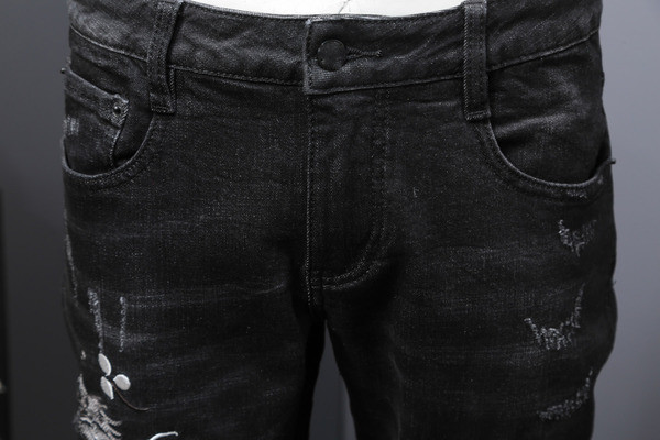 Blugi lungi negri pentru bărbați cu broderie