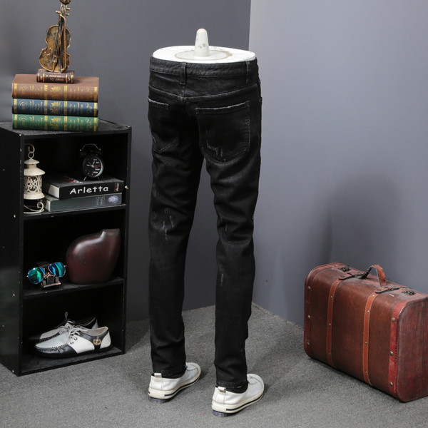 Blugi lungi negri pentru bărbați cu broderie