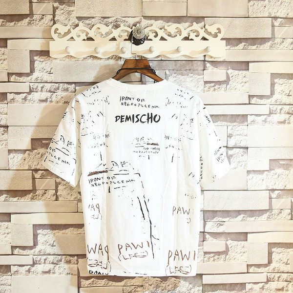 Tricou casual pentru bărbați cu aplicație în alb și negru