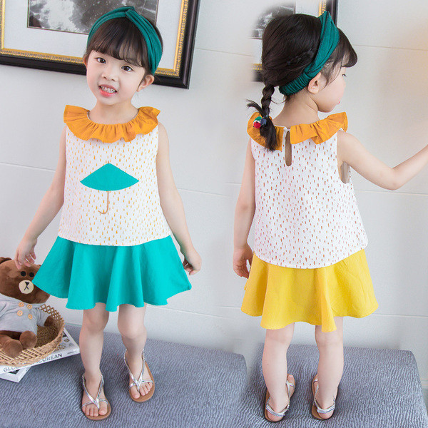 Rochie moderna pentru copii in doua culori cu broderie