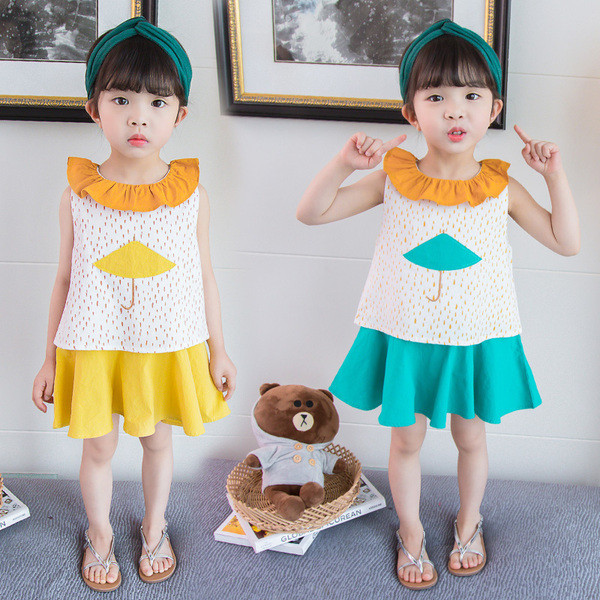 Rochie moderna pentru copii in doua culori cu broderie