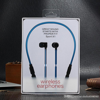 Безжични Bluetooth  слушалки X1 за спорт с микрофон, Bluetooth,магнит в син цвят