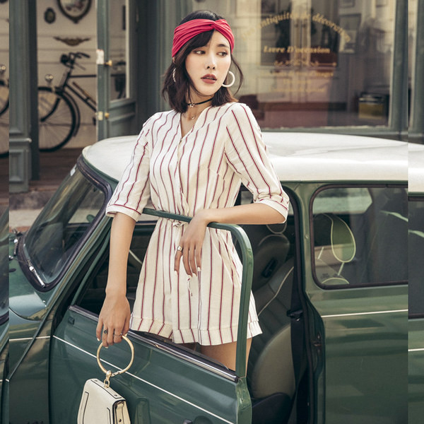 Γυναικεία φόρμα ριγέ με μανίκια 3/4 