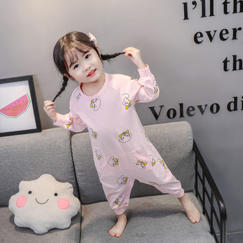 Детска пижама за момичета-в бял и розов цвят с джоб 