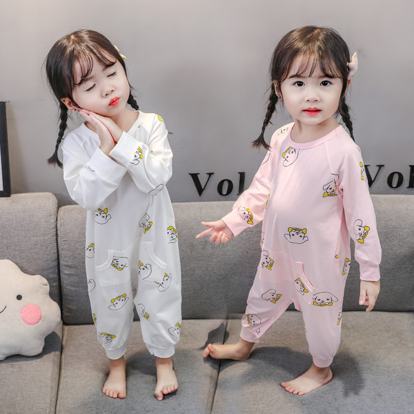 Pijamale pentru fete pentru copii - alb si roz cu buzunar